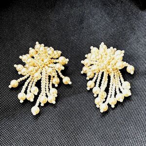 Chic Gold Pearl Drop clip‎ Earrings